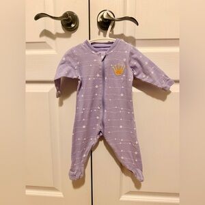 Lavender Star Zip-Up Footed One-Piece with Gold Crown Accent